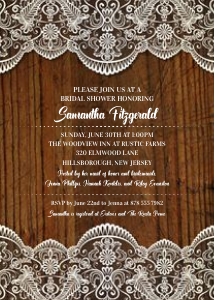 Rustic Lace Wood Bridal Shower Invitation design preview
