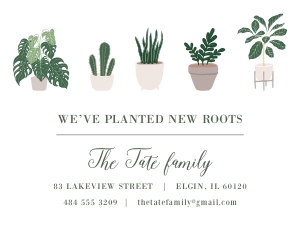 Five Plants New Roots Moving Announcement design preview