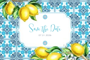Mediterranean Tile Lemon Save the Date Postcard design preview