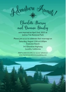 Adventure Awaits Mountain Lake Wedding Reception Invitation design preview
