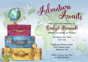 Adventure Awaits Stacked Suitcase Farewell Moving Party Invitation: Adventure Awaits Stacked Suitcase Farewell Moving Party Invitation