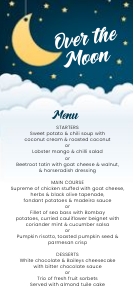 Over the Moon Party Menu Card design preview