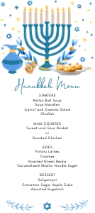 Watercolor Hanukkah Holiday Menu Card: Watercolor Hanukkah Holiday Menu Card