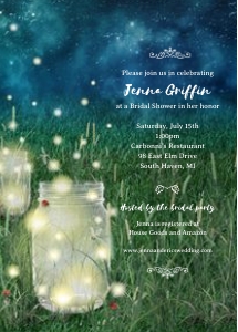 Rustic Meadow Summer Night Mason Jar and Fireflies Bridal Shower Invitation design preview