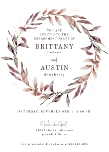 Forest Wreath and Gold Engagement Party Invitation design preview