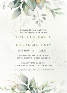 Eucalyptus and Gold Splatter Engagement Party Invitation: Eucalyptus and Gold Splatter Engagement Party Invitation