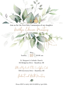 Eucalyptus First Holy Communion Invitation design preview