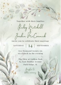 Watercolor Greenery and Gold Wedding Stationery Suite design preview