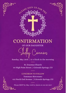 Purple Wreath and Cross Confirmation Invitation design preview