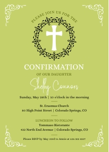 Choose Your Colors Wreath and Cross Confirmation Invitation design preview