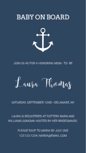 Nautical Electronic Baby Shower Invitation NBSI001: Baby on Board Anchor Baby Shower Electronic + Printable Invitation Template