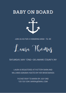 Baby on Board Anchor Vertical Baby Shower Invitation: Baby on Board Anchor Baby Shower Electronic + Printable Invitation Template
