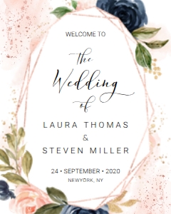 Navy Blush Floral Geometric Frame Calligraphy Wedding Welcome Sign Template 0001 design preview