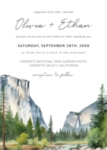 Yosemite National Park Watercolor Painting Wedding Invitation: Yosemite National Park Watercolor Painting Wedding Invitation Template