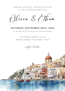 Positano Amalfi Coast Italy Watercolor Wedding Invitation Template design preview