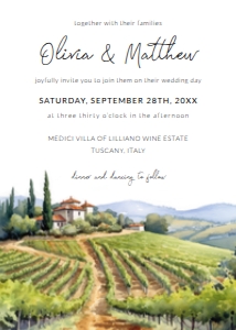 Tuscany Farmhouse Vinyards Watercolor Painting Wedding Invitation: Tuscany Farmhouse Vinyards Watercolor Painting Wedding Invitation Template