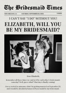 Newspaper Bridesmaid Proposal Card Template Editable Photo Layout design preview
