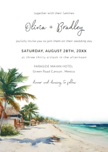 Cancun Mexico Watercolor Painting Wedding Invitation Template design preview