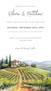 Tuscany Farmhouse Vinyards Watercolor Painting Electronic Wedding Invitation: Tuscany Farmhouse Vinyards Watercolor Painting Wedding Invitation Template