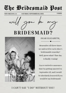 Bridesmaid Proposal Newspaper Editable Digital Card Template design preview