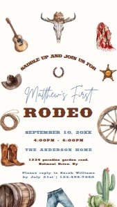 First Rodeo Birthday Electronic Invitation 001 1080x1920px: First Rodeo Birthday Invitation Template
