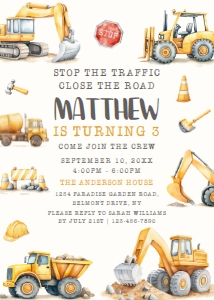 Construction Birthday Party Invitation 01: Construction Birthday Party Invitation Template