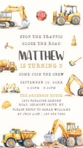 Construction Birthday Electronic Invitation 001 1080x1920px: Construction Birthday Party Invitation Template