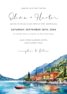 Como Lake Watercolor Painting Wedding Invitation Template design preview