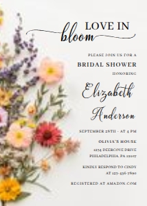 Printable Pressed Flowers Bridal Shower Invitation Template design preview