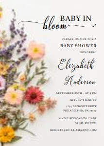 Pressed Wildflower Flowers Baby Shower Invitation Template design preview