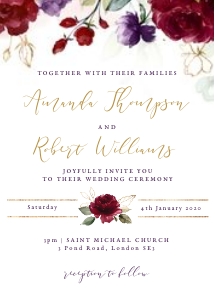 Burgundy Wedding Invitation Card: rossella-stat-07-02 Burgundy Wedding Invitation Single