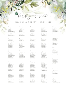 Flora | Seating Chart alphabetic portrait 18 x 24 ": flora-stat-06-08 | Seating chart