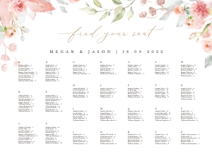 Fiorella | Seating Chart alphabetic landscape 24 x 18'': fiorella-stat-08-08 | seating chart