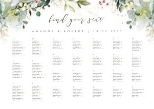 Flora | Seating Chart alphabetic landscape A2: flora-stat-06-08 | Seating chart