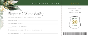palma-stat-10-15 |  - 8.5 x 3.5 in RSVP card: palma-stat-10-15 | Passport Wedding Invitation Template with RSVP