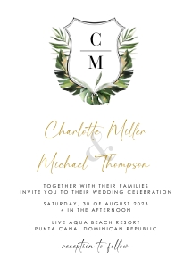 Palma | Tropical Wedding Invitation with Monogram Template - 5 x 7 inches: palma-stat-10-19 | Tropical Wedding invitation with monogram Template