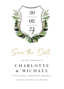 Palma | Tropical Save the Date with Monogram - 5 x 7: palma-stat-10-20 | Tropical Save the Date with Monogram