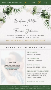 palma-evite-10-11 | Tropical passport digital wedding invitation design preview