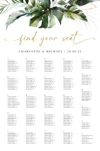 Palma| Alphabetic Seating Chart 24 x 36 ": Palma | Tropical Wedding Seating Chart