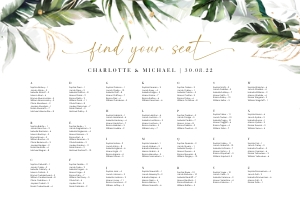 Palma | Alphabetic Seating Chart 36 x 24": Palma | Tropical Wedding Seating Chart