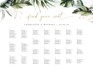 Palma | Alphabetic Seating Chart 24 x 18": Palma | Tropical Wedding Seating Chart