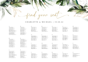 Palma | Alphabetic Seating Chart | A1 (84.1 x 59.4 cm): Palma | Tropical Wedding Seating Chart