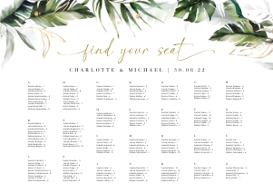 Palma | Alphabetic Seating Chart | A2 (59.4 x 42 cm): Palma | Tropical Wedding Seating Chart