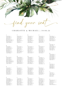 Palma| Alphabetic Seating Chart - A1 (59.4 x 84.1 cm): Palma | Tropical Wedding Seating Chart