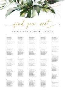 Palma| Alphabetic Seating Chart - A2 (42 x 59.4 cm): Palma | Tropical Wedding Seating Chart