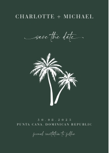 palma-stat-10-45 | Palm trees Save the Date Template - 5 x 7 ": palma-stat-10-45 | palm trees save the date