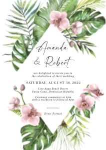 palma-stat-10-32 | Tropical Wedding Invitation with orchid - A5: palma-stat-10-32-set | Tropical wedding invitation with orchid set