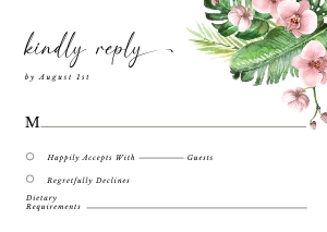 palma-stat-10-32 | Tropical RSVP card with orchid - A6: palma-stat-10-32-set | Tropical wedding invitation with orchid set