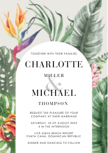 palma-stat-10-33 | Tropical flowers wedding invitation - A5: palma-stat-10-33-set | tropical  flowers wedding invitation set
