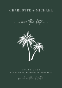 palma-stat-10-45 | Palm trees Save the Date Template - A5: palma-stat-10-45 | palm trees save the date